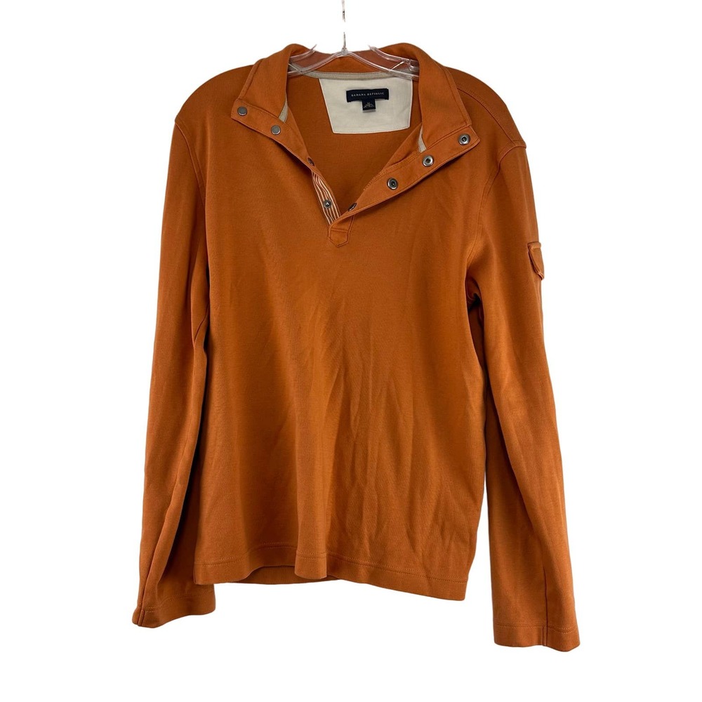 Banana Republic Long Sleeve Pullover Shirt Men Size M Burnt Orange Cotton Henley